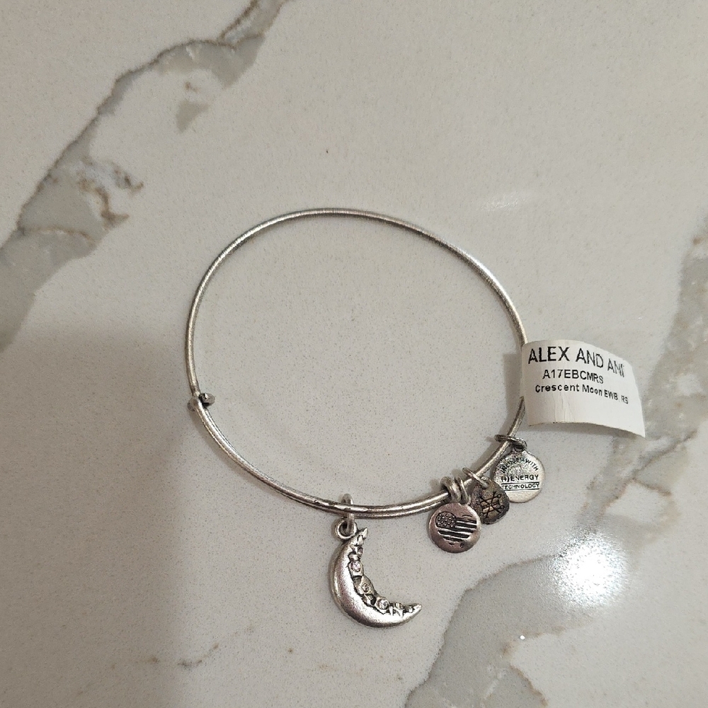 NWT Alex and Ani Silver Crescent Moon Bracelet